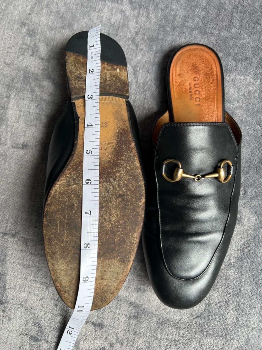 GUCCI Princetown Leather Horsebit Loafer Mules Sz 37 Black Italy Made - Picture 10 of 13